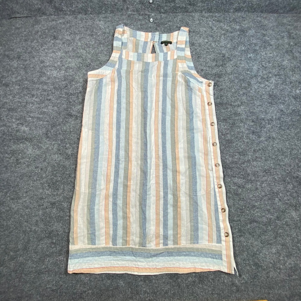 For Cynthia Women XL Linen Blend Striped Sleeveless Side Button Shift Dress